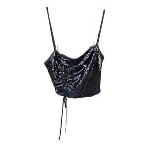WAYF black Sequin crop halter with adjustable straps and tie disco NWT Size M